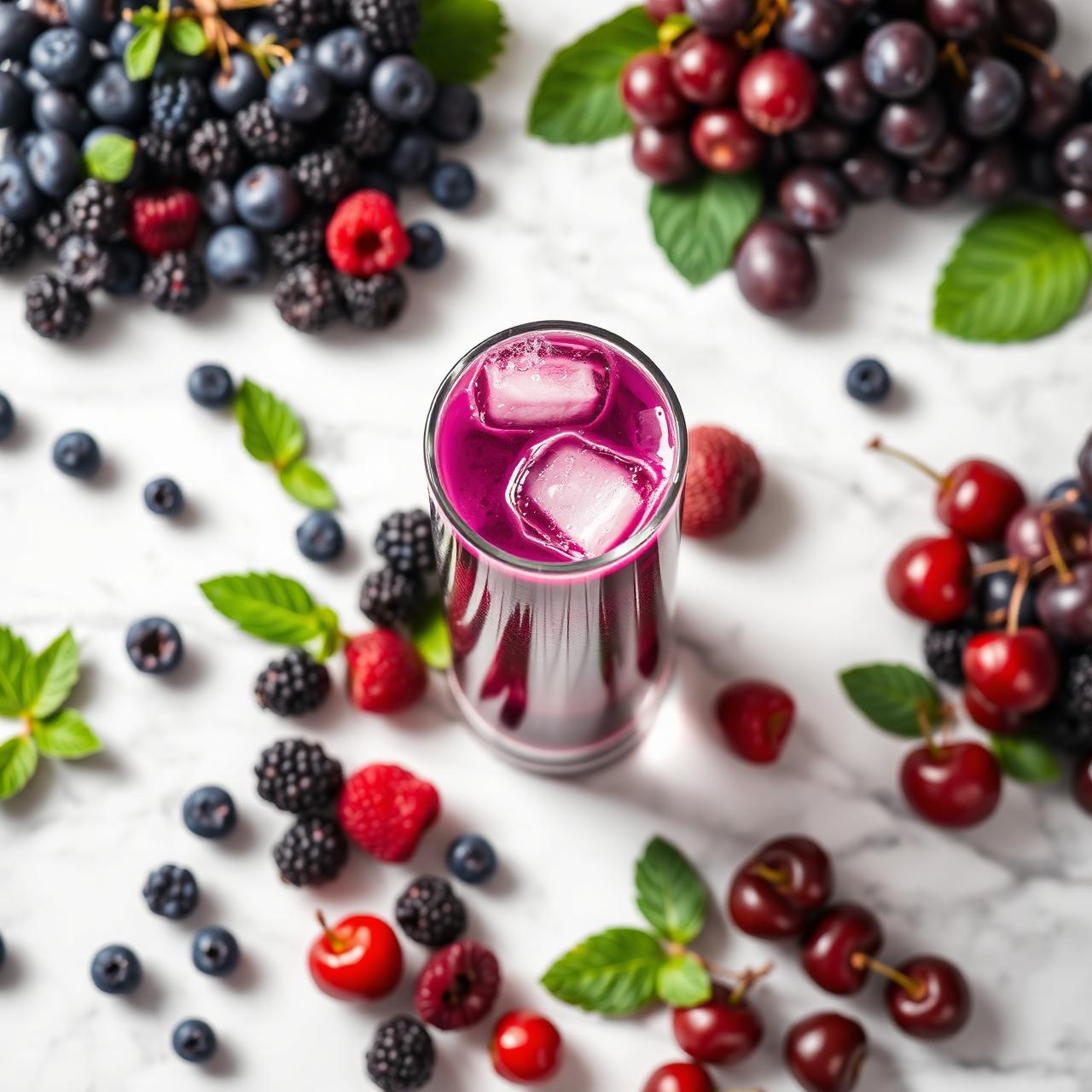 Vaso de Berry Juice preparado con frutas frescas